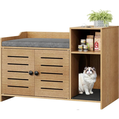 Hidden cat litter box furniture with double doors
