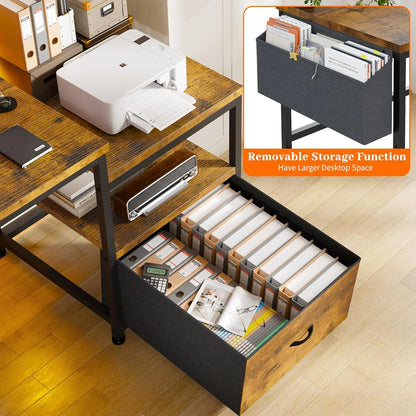 Office desk with drawers, outlets, and printer space
