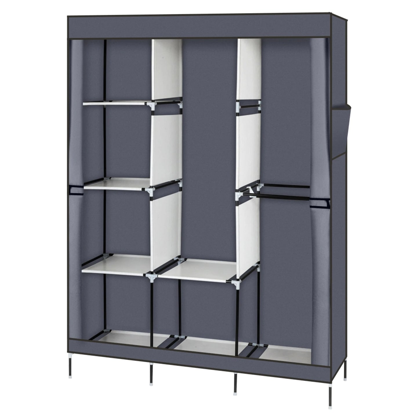 Portable wardrobe closet rack with storage shelves