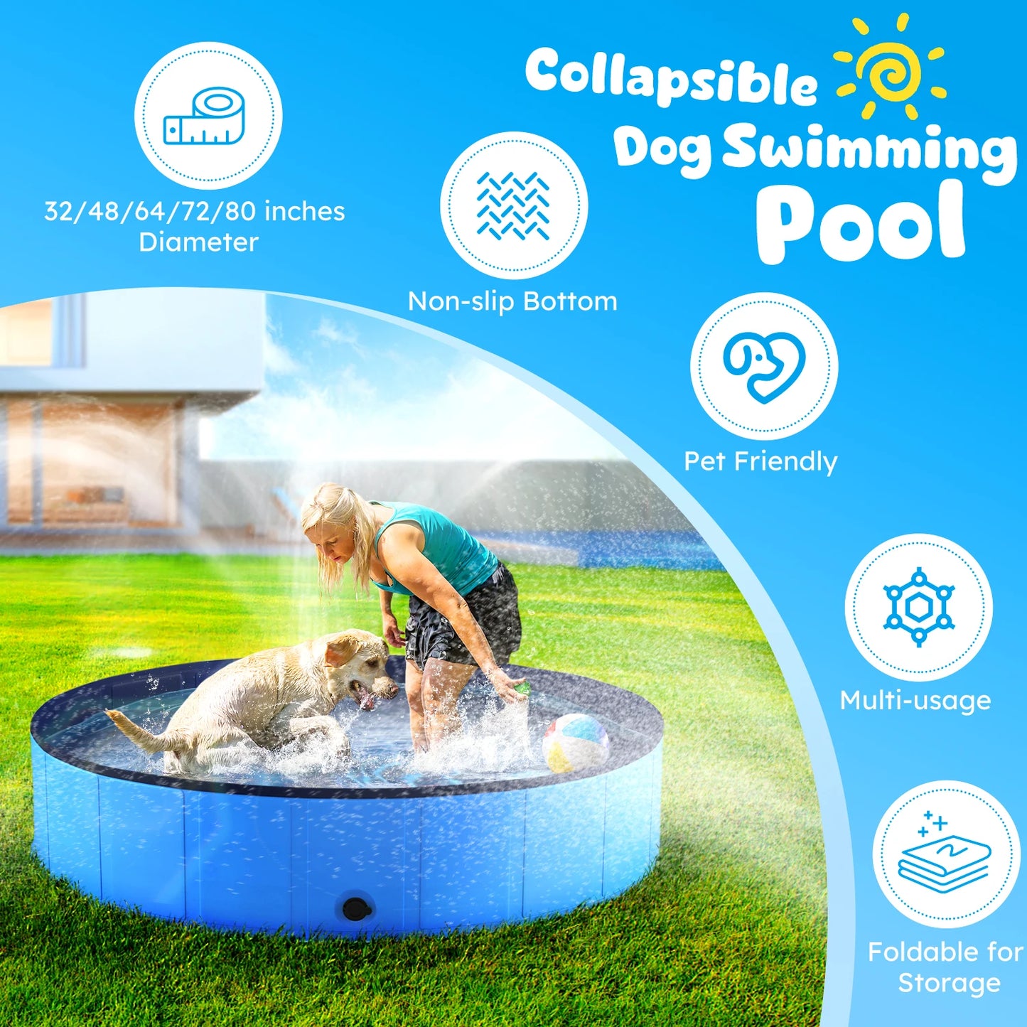 Foldable anti-slip portable pet swimming pool