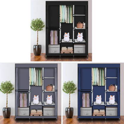 Portable wardrobe closet rack with storage shelves