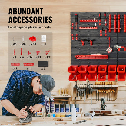 Wall-mounted storage bins and organizer for tools and parts