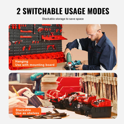 Wall-mounted storage bins and organizer for tools and parts