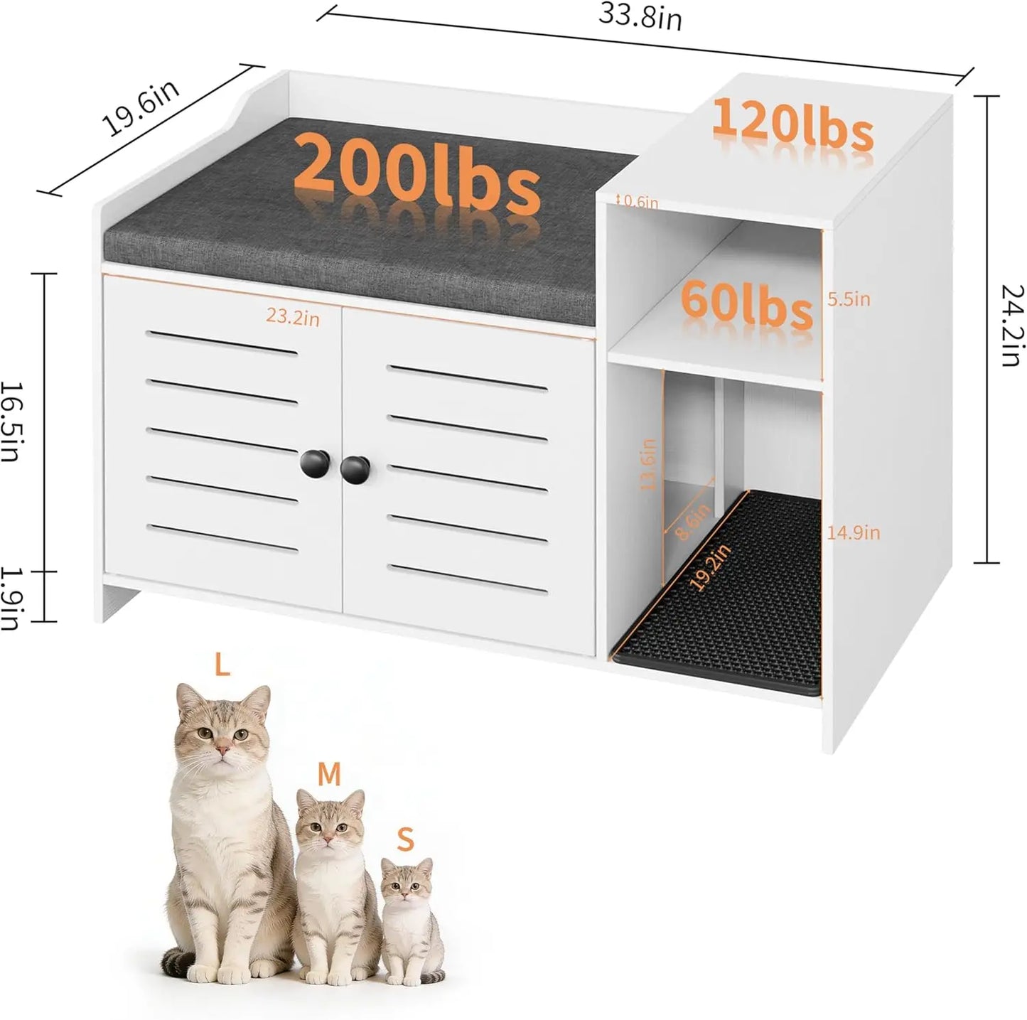 Hidden cat litter box furniture with double doors