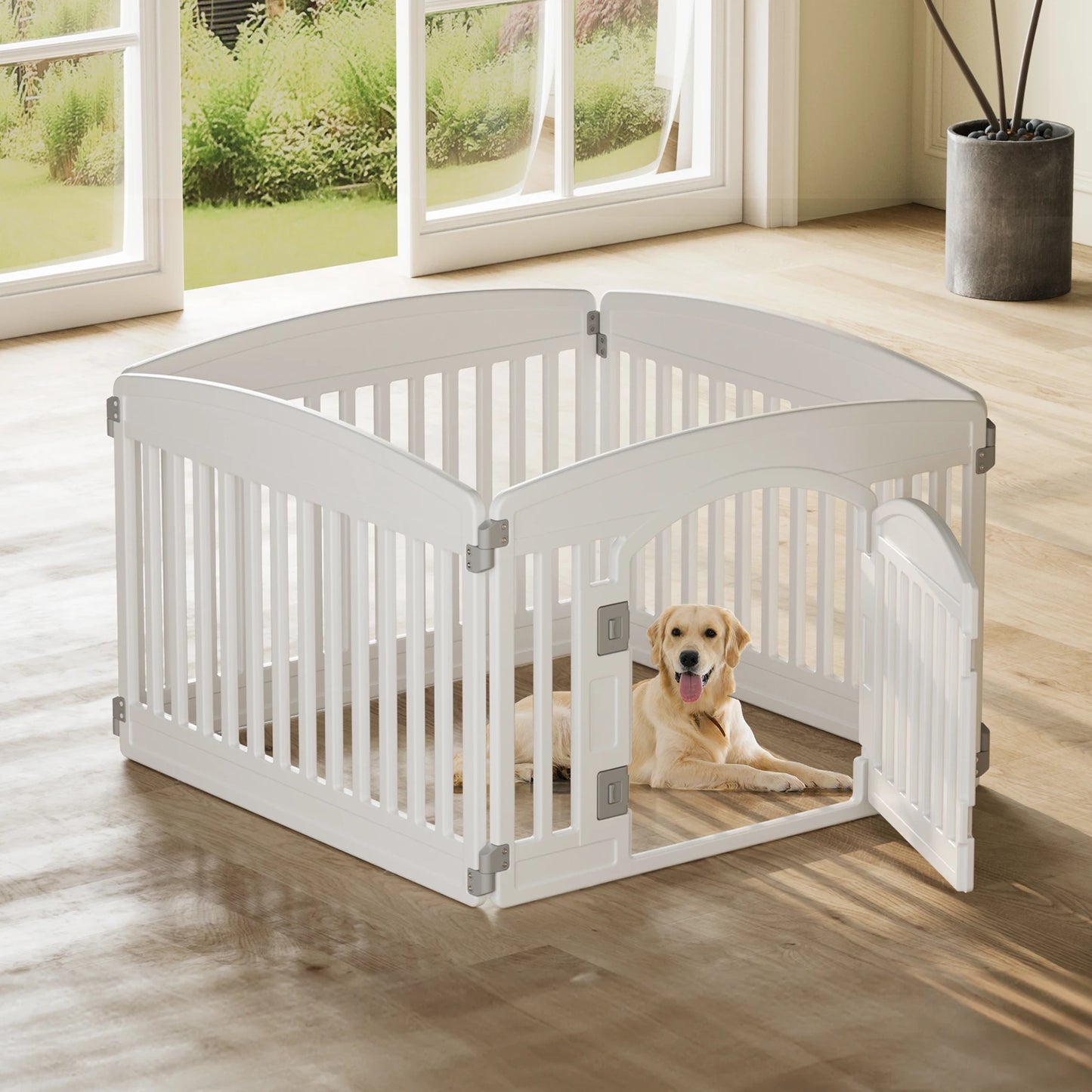 Expandable six-panel portable dog playpen fence