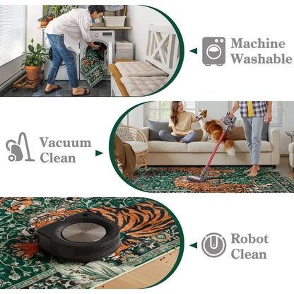 Washable Vintage Tiger Area Rug