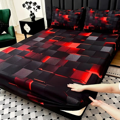 3-piece plaid fitted sheet set with pillowcases