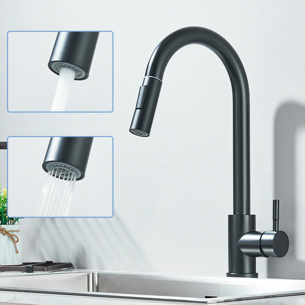Pull-out kitchen faucet with dual spray modes