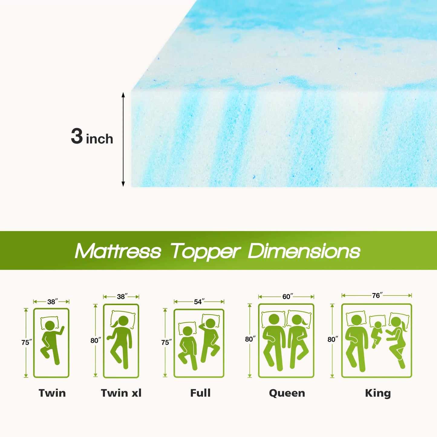 Soft gel cooling memory foam mattress topper