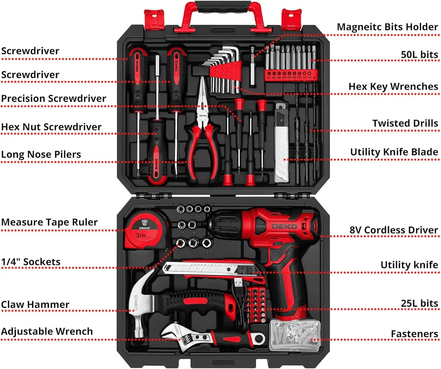 126-piece cordless drill and home tool set