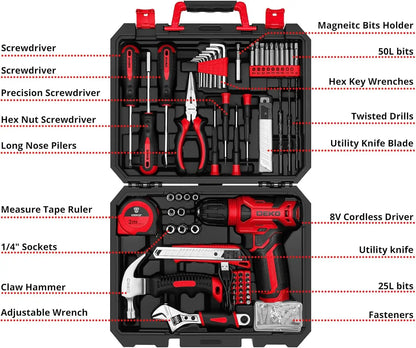 126-piece cordless drill and home tool set