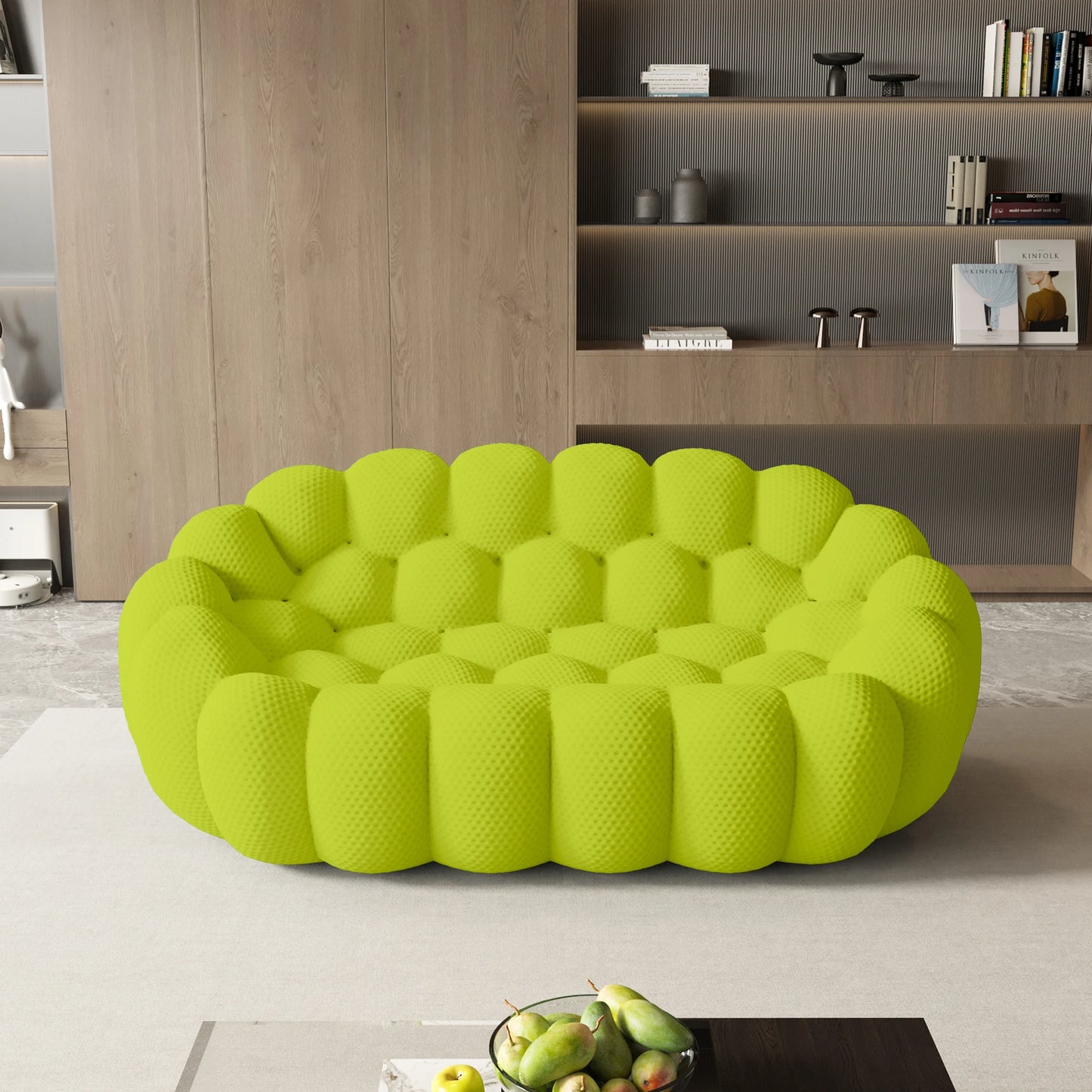 Modern curved boneless loveseat sofa with knitted fabric