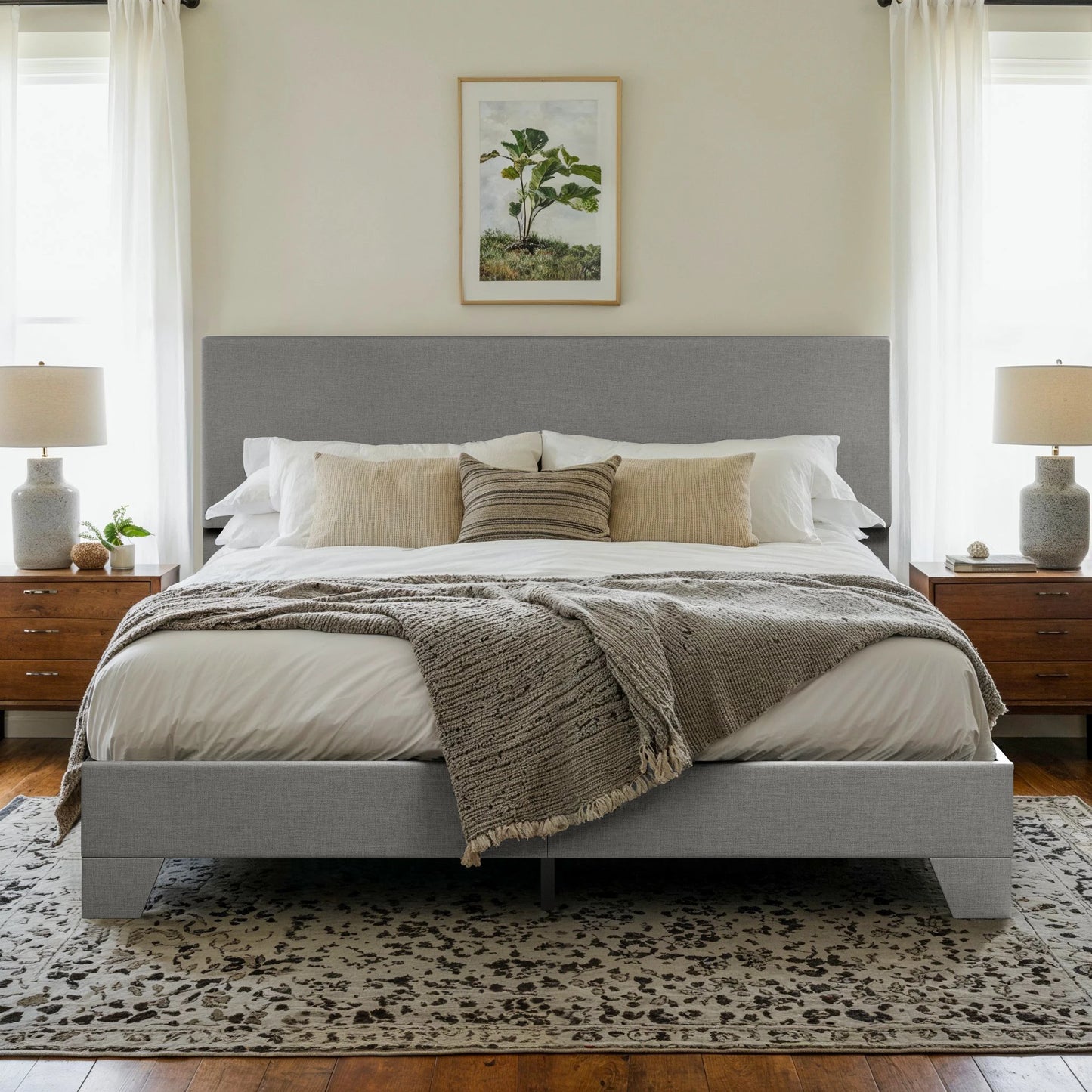 Noise-free upholstered bed frame with adjustable headboard