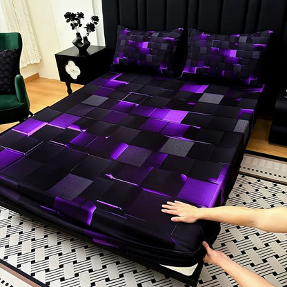 3-piece plaid fitted sheet set with pillowcases