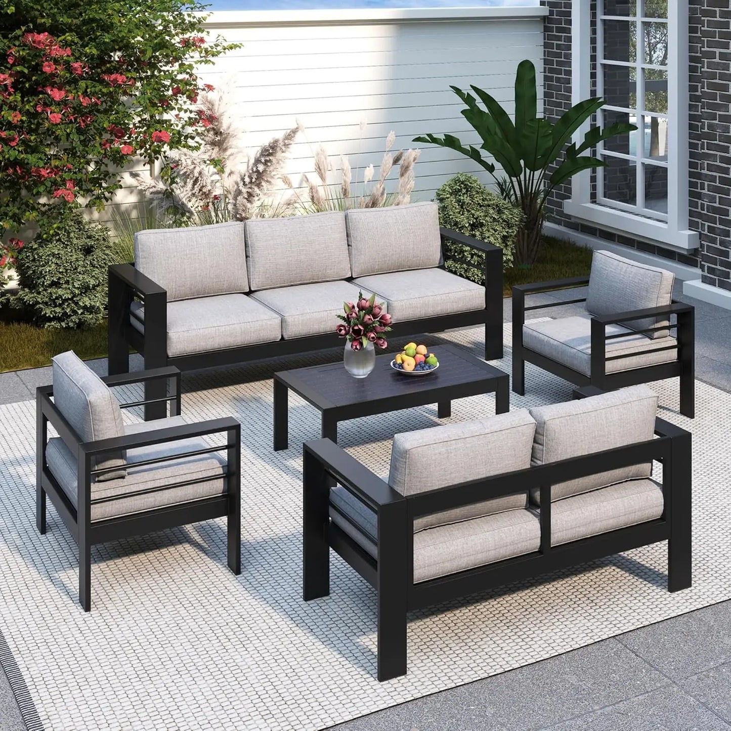 Oversized Aluminum Patio Furniture Set for All Weather with 27.5" Deep Seating Customizable Metal Outdoor Living Room Set