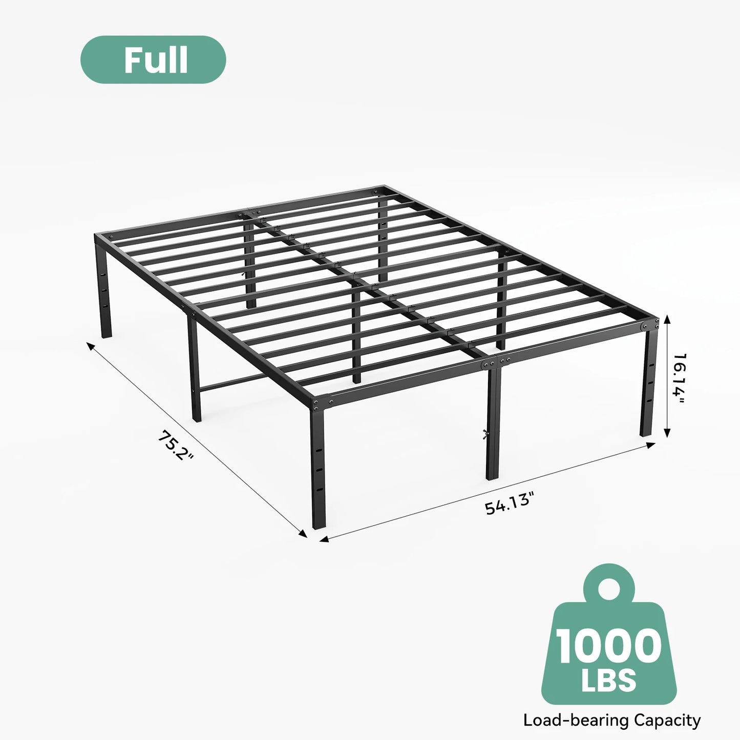 Heavy-duty metal platform bed frame with storage space