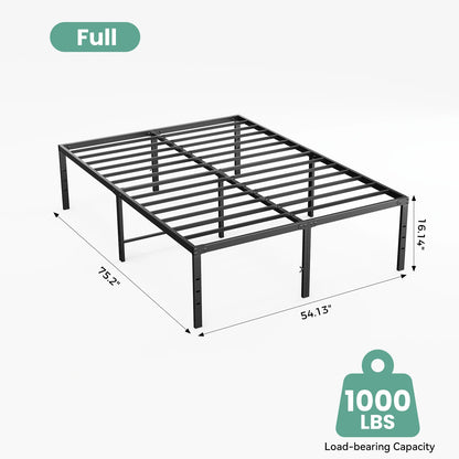 Heavy-duty metal platform bed frame with storage space