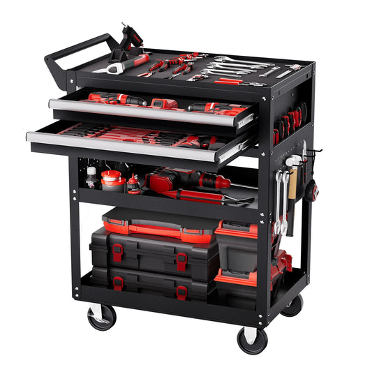Five-tier rolling tool cart with pegboard storage