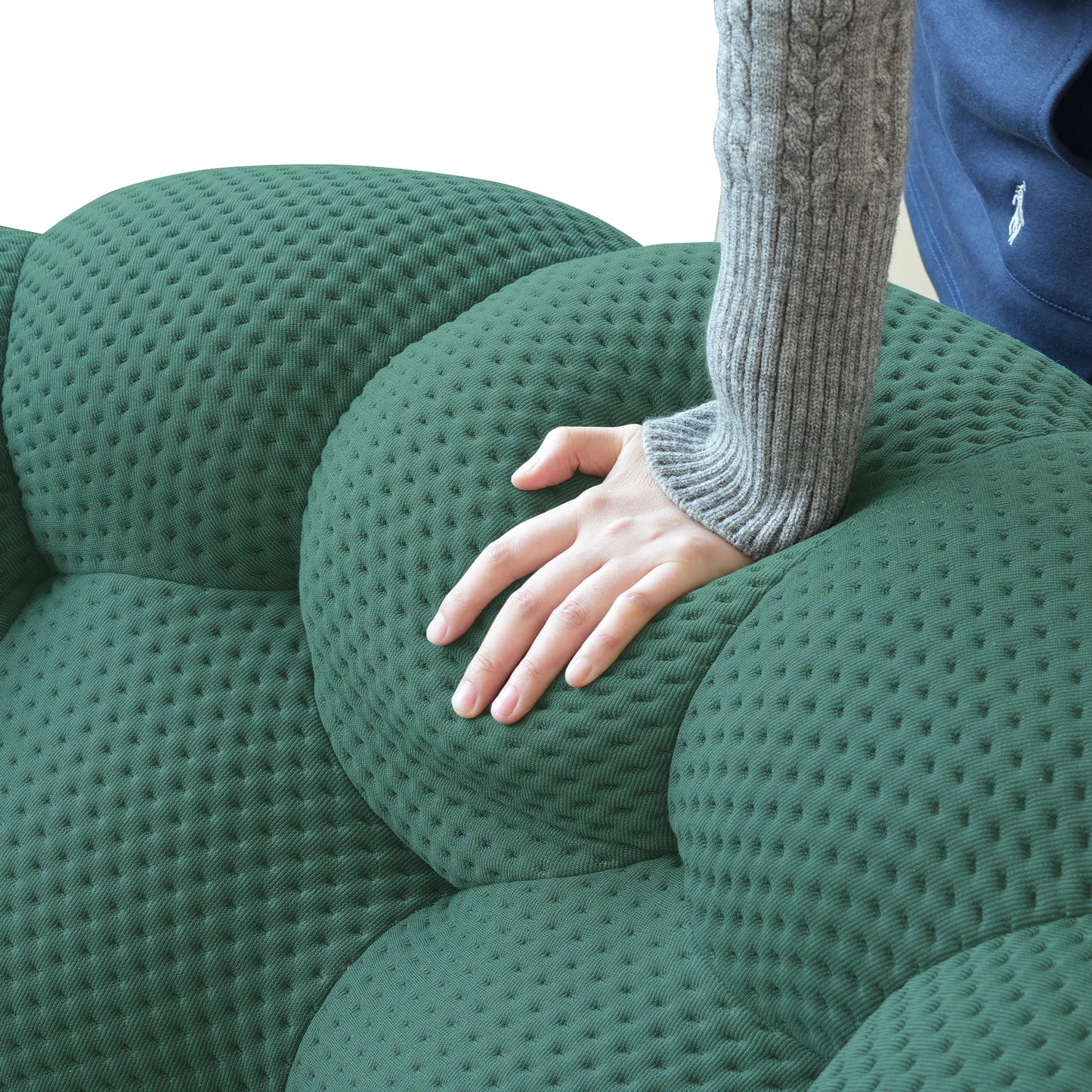 Modern curved boneless loveseat sofa with knitted fabric