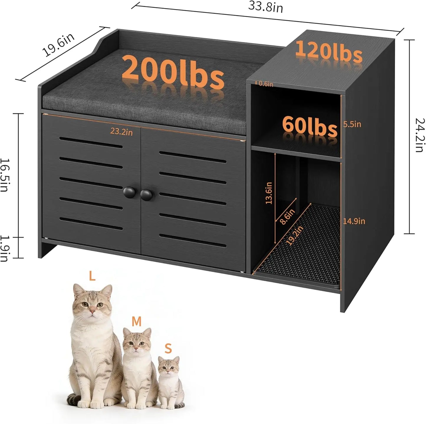 Hidden cat litter box furniture with double doors