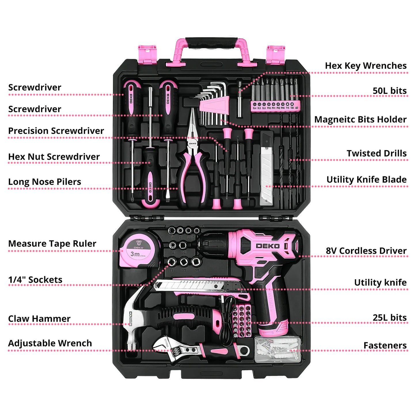 126-piece cordless drill and home tool kit