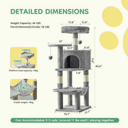 Tall multi-level cat tree with posts