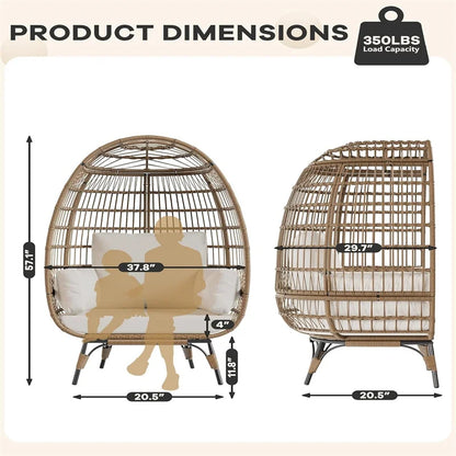 Oversized wicker egg chair with cushions and steel frame