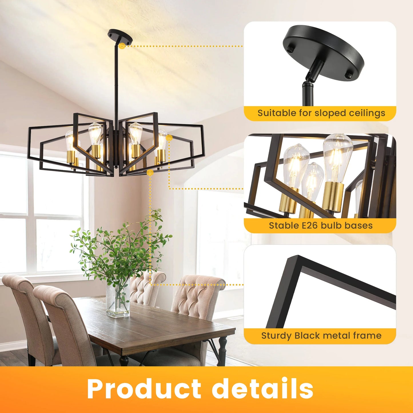 Modern geometric chandelier with adjustable hanging height