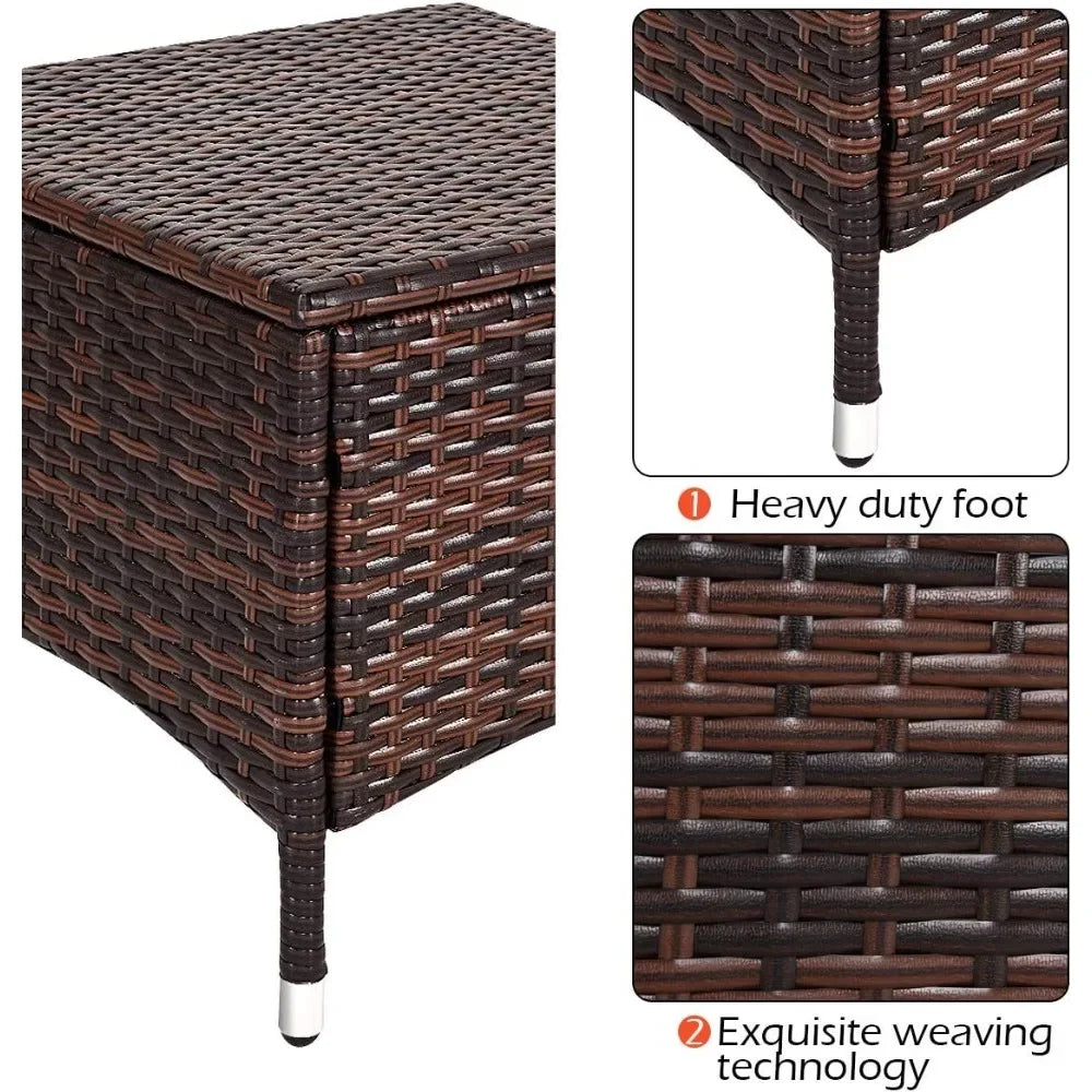 Three-piece wicker patio furniture set with glass table