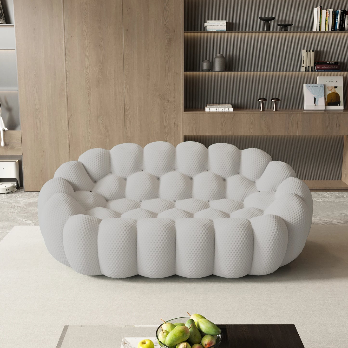 Modern curved boneless loveseat sofa with knitted fabric