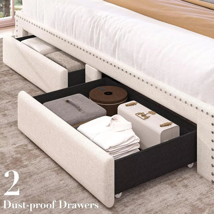 Queen platform bed with storage and charging station