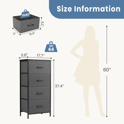 Bedroom dresser with four fabric storage drawers