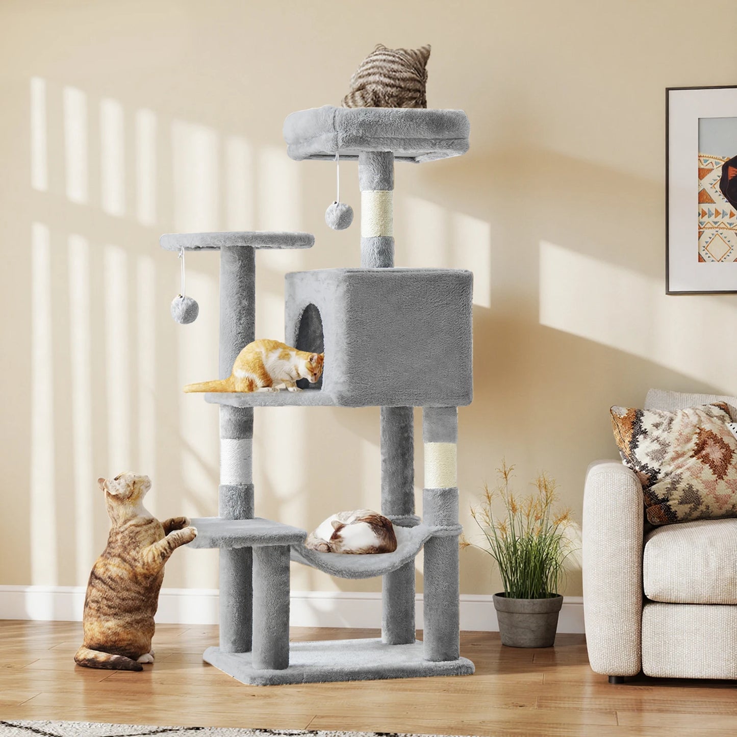Tall multi-level cat tree with posts